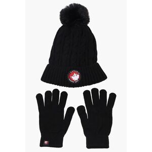 Canada Weather Gear Gloves Pom Pom Hat Set Black new